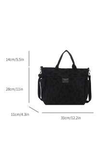 1 chiếc túi tote thời trang bằng polyester họa tiết hoa, dung tích lớn, có khóa kéo, thích hợp sử dụng hàng ngày vào mùa thu/đông. - màu đen - Xem 2