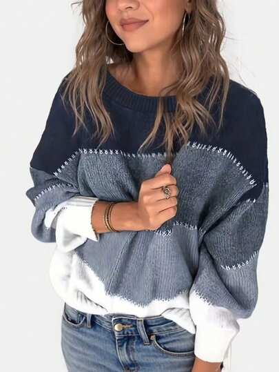 Casual gebreide trui met contrasterende strepen voor dames, lange mouwen