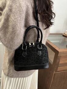 时尚通勤复古豹纹手提包 - 黑色 - 查看 3