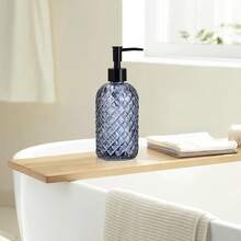 Topsky Gem Glass Soap Dispenser With Black Plastic Pump, 13oz Liquid Hand Soap Dispenser, Rustproof Pump For Kitchen & Bathroom, Great For Lotions, Essential Oil, Liquid Soaps-Grayish Blue - 寶石灰藍色 - 查看 8