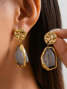 1 Pair Vintage Elegant Geometric Pattern Earrings, Versatile Fashion Accessories (Random Carved Pattern) - Grey - View 6