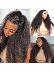 36-Inch Natural Black Kinky Straight Wig - 180% Density, Deep Lace Front,Versatile Style, 1pc Straight Lace Front Wig 13*4 Lace Luxurious Straight Lace Front Wig Hair, Soft Pre-Plucked Kinky Body Wave, Natural Look - SNatural - View 3