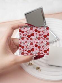 1pc Y2K Millennium Series Portable Vanity Folding Mirror, Lightweight, Ultra-Thin, Convenient Hand Mirror, PU Leather, Suitable For Multiple Scenarios, Foldable Pocket Mirror With Cartoon, Leopard, Bow, Cherry, Lily, Heart, Strawberry Printed Patterns, Delicate Folding Structure, Reliable, Shockproof, Easy To Carry - Multicolor - View 7