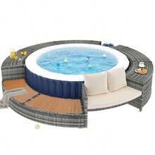 Garden Lounge Set With Round Sofa, Garden Furniture Set, Lounge Set, For Hot Tub And Pool, With Adjustable Feet, Including Cushions, Furniture For Terrace, Garden Or Pool Area (Previous Sku: HW00004AAA) - 灰色 - 查看 9