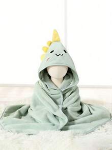 1件珊瑚绒可爱卡通动物连帽浴巾，柔软吸水速干浴袍斗篷披肩两用浴巾，游泳速干浴巾