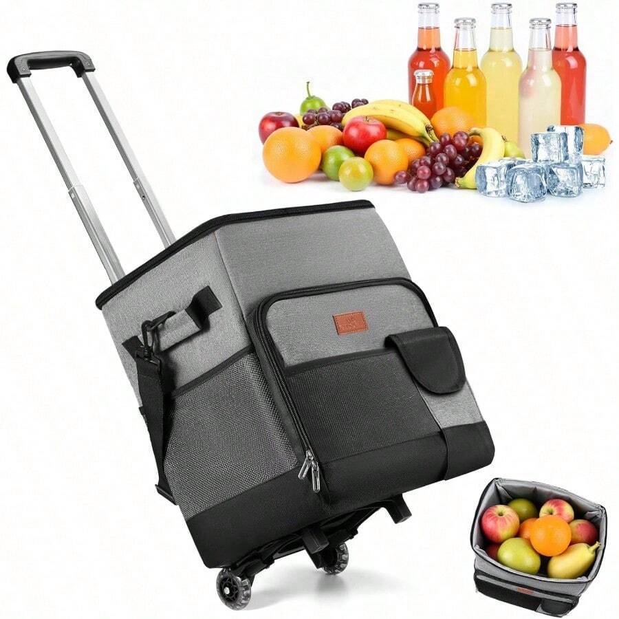 VIESS Hielera Portátil 35L con Ruedas y Mango Telescópico, Bolsa Térmica Plegable, A Prueba de Fugas, Nevera con Carro Todo Terreno para Playa, Camping, Picnic y Supermercado - por defecto - Ver 1