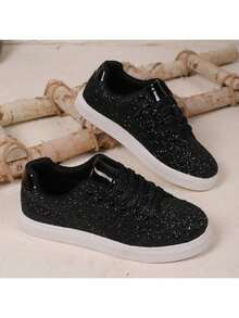Ladies' Sequined Casual Shoes, Sports Shoes, All Season Versatile Casual Shoes, Personalized  And Cool Street Photography Flat Shoes - 黑色 - 查看 6