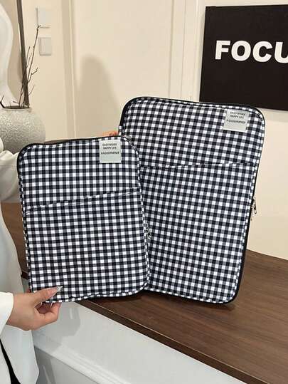 11"/13" Minimalist Plaid Zipper Laptop/Tablet Sleeve, Women's Work & Study Dual-Use. Fuzzy Plaid Bag, Checkered Pattern, Laptop Bag, Laptop Case, Laptop Sleeve, Computer Bag, Minimalist Plaid Classroom Laptop Bag, Classroom Bag, Teacher's Organizer Bag, Classroom Organizer Bag.