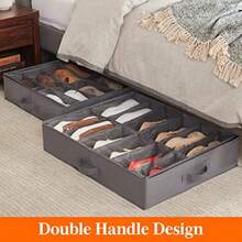 WEWI Lifewit Juego de 2 Organizadores de Almacenamiento para Zapatos Debajo de la Cama Caja Plegable de Tela para Zapatos con Cubierta Transparente Bolsa de Almacenamiento con Ventana Transparente con 2 Asas Reforzadas Se Adapta a 24 Pares de Zapatos Gris - Gris+2 - Ver 4