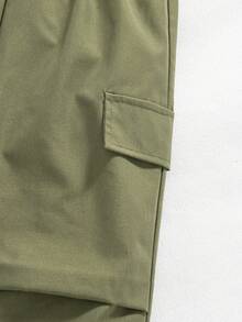 2pcs/Set Young Boys Cartoon Print Black Short Sleeve Top + Casual Cargo Pants - Black - View 5