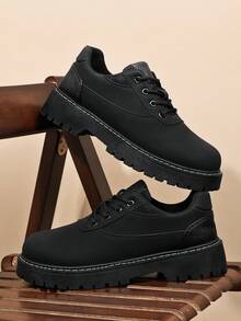 男士巴黎圆头休闲鞋，厚底增高鞋黑色哑光德比乐福鞋 Old Money Chic 秋季 - 復古款 - 查看 5