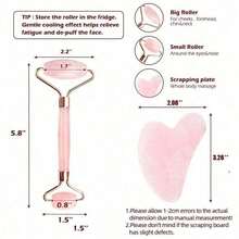 1pc Healing Crystal Beauty Set - Features Rose Quartz Roller, Amethyst & Pink Jade Gua Sha Hearts. Premium Facial Care Collection - Hồng - Xem 2