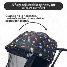 Carriolas para Bebés Plegado giratorio con un solo toque + Reclinable + Capota con Patrón de cielo estrellado Y color sólido - Negro - Ver 3