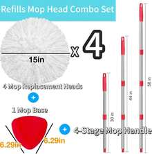 2 Pack Spin Mop Replacements Head Compatible For O Ceda EasyWring 1 Tank System, Microfiber Mops Refills Hardwood Floor Cleaning, Base And 30-58in Handle Set Combo - MàuB - Xem 5