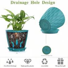 Inch Plant Pots 5 Pack, Flower Planters With Drainage Holes And Trays, Plastic Pots Indoor Outdoor Plants, White - Blue-green + 5inch - View 4