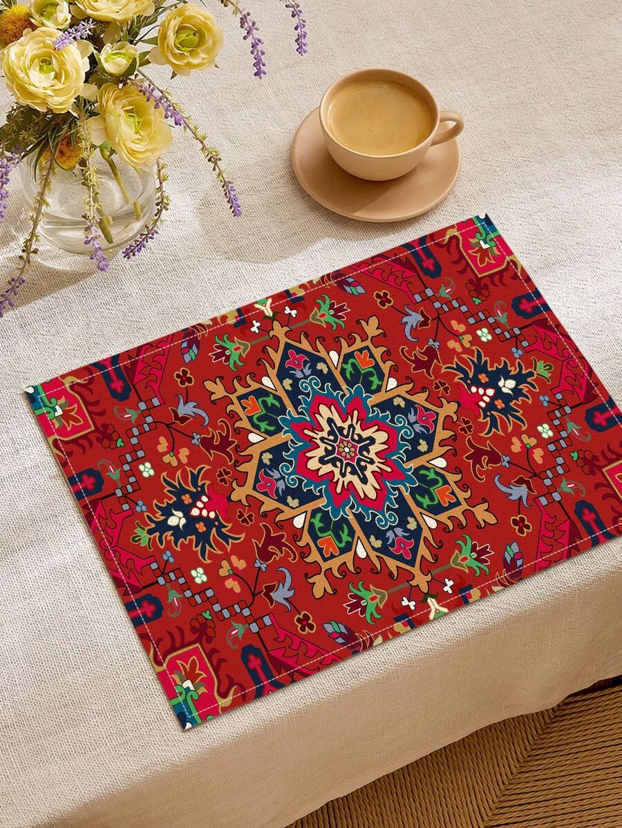 1/2/4/6/8pcs Digital Printed Placemats, Bohemian Geometric Pattern Printed Placemats For Dining Table Decor, Suitable For Daily Use, Festivals, Parties, Birthdays, Weddings, Dinners, Kitchen & Dining Room - Multicolor - View 1