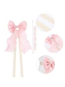 2条粉色丝绸蝴蝶结窗帘绑带，法式柔软蕾丝缎带绑带，优雅装饰蝴蝶结窗帘绳，适用于窗帘、婚礼、婴儿房、生日派对、婴儿房 - 彩色 - 查看 3