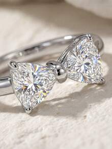1pc Elegant Sparkling Cubic Zirconia Bow Knot Ring, 925 Sterling Silver, Women's Engagement, Wedding, Bridal Jewelry, Anniversary, Birthday Gift