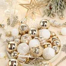 Juego de 78 adornos para árbol de Navidad, adornos de bolas de Navidad inastillables para colgar, para decoración del hogar, fiestas y festividades, color champán y blanco - Champán - Ver 5