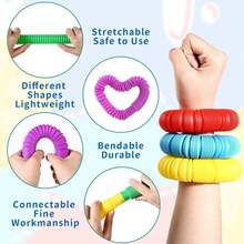 8 Pack Pull & Pop Tube Sensory Fidget Toy For Kids And Adults, Colorful Heavy-Duty Pop Tubes For Construction And Building - Sensory Educational Toys For Stress, Autism, ADHD And Anxiety - 彩色 - 查看 4