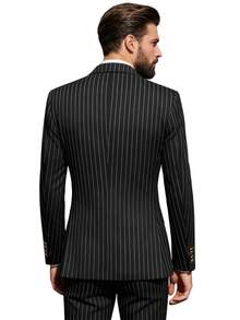 Men's Double Breasted Suit 2-Piece Set | Peak Lapel Pinstripe Business Suit | Slim Fit Blazer Jacket & Trousers For Wedding, Prom, Formal Events - 黑色 - 查看 2