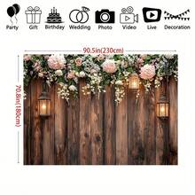 1pc Rustic Floral Wood Grain Wall Backdrop Banner, Wood Grain & Pink Flower Theme, Multiple Sizes Available, Polyester Material, Party Photography Background Decor, Suitable For Wedding, Birthday, Themed Party, Home, Garden Decoration, No Electricity Required - Multicolor - View 4