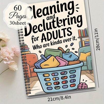 1pc Aesthetics ADHD Cleaning Planner Spiral Notebook, Household Cleaning Schedule & Checklist, Daily/Weekly/Monthly/Yearly Housekeeping Notebook, Professional House Management Logbook For Housewife