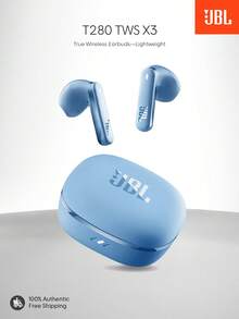 JBL T280TWS X3 真无线耳机，半入耳式设计，32 小时超长续航，ENC 通话降噪，触控操作，Hi-Fi 音质，配备 USB-C 无线充电盒，专为运动和游戏设计 - 藍色 - 查看 7