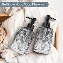 Topsky Glass Soap Dispenser With Plastic Pump, 330ml Liquid Hand Soap Dispenser, Rustproof Pump For Kitchen & Bathroom, Great For Lotions, Essential Oil, Liquid Soaps,Gradient Black - Diamond-gradientGrey - View 8