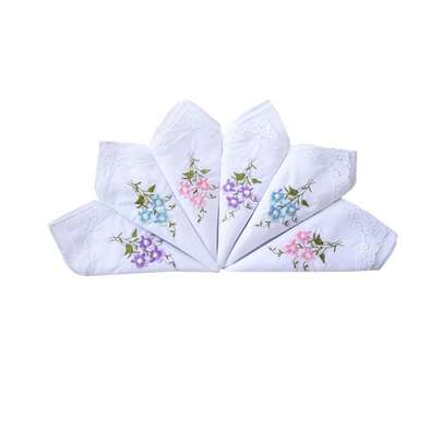 MileyMarla Womens Cotton Handkerchiefs Flower Embroidered Lace Ladies Hankies 6PCS