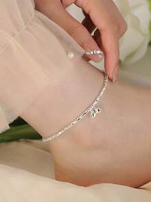 1pc Crushed Silver Bell & Pearl Anklet, Luxury Niche High-End Personalized Jingle Bell Foot Chain For Women