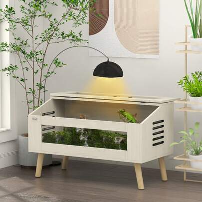  PawHut Terrarium für Reptilien, 100 x 50 x 60 cm 140L Reptil Fütterungsbox mit gehärteten Glasfenstern, aufklappbar Deckel, Beine, Aufzuchtbox für Amphibien, Spinne, Eiche