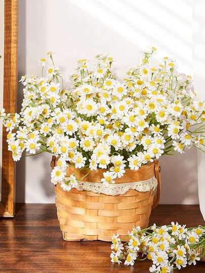 6/12/24 piezas de Margarita artificial, Manzanilla y Girasol de alta calidad, Margarita falsa de 10 pulgadas para plantas exteriores, centro de mesa para florero, decoración de mesa, manualidades para el hogar, fiesta, decoración de boda de flores silvestres de primavera (Blanco) Manzanilla, accesorio de fotografía, ramo floral, decoración de escena