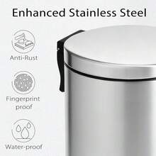 Small Trash Can With Lid Soft Close, 4.5 Liters / 1.2 Gallon Bathroom Garbage Can, Mini Step Trash Bin, Stainless Steel Wastebasket For Bathroom, Bedroom, Office (Silver),Silver - 銀色 - 查看 5
