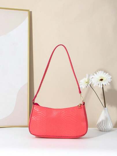 Fashionable Crocodile Embossed Minimalist Underarm One Shoulder Baguette Bag