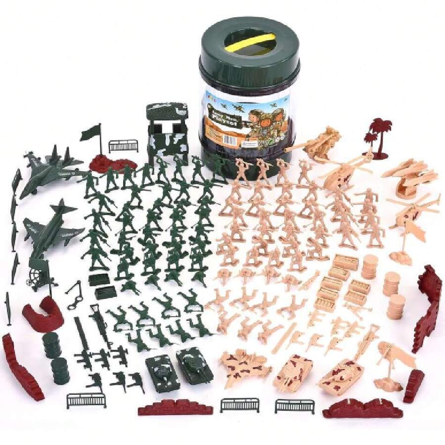 JOYIN Military Soldier Playset Army Men Play Bucket Army Action Figures Battle Group Deluxe Military Playset with Army Men, Aircrafts, Helicopters, Tanks with Bucket (164 Piece),37642714 - Tipo de Enchufe A Japonés (100V) - Ver 1