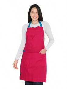 TendenciaDelantal Cocina Algodón 2 Bolsillos Y Soporte Toalla 68x85cmCalidad premium - Rosa Fucsia - Ver 2