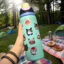 32oz Stainless Steel Vacuum Insulated Coffee Mug, Portable Travel Cup, Suitable For Car, Office, Home, And Camping.  A Stylish And Attractive Beverage Cup, Durable Household Container,  And A Perfect Companion For Outdoor Travel. Available In Various Cartoon Designs. - 淺藍色 - 查看 3
