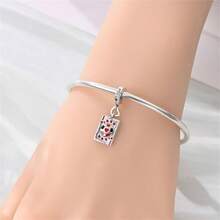 Valentine's Day DIY Silver-Plated Playing Card Pendant, Cat Enamel Crystal Bracelet Necklace Charm, Romantic Game Jewelry Making Supplies - Silver - View 9