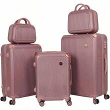 Juego de Equipaje de 5 piezas con Ruedas 360º y Asa Telescópica Maleta Ligera ABS + PC Hardshell Maleta 12/14/ 20/24/ 28 pulgadas Adecuado para el Hogar - Oro Rosa 8166 - Multicolor - Ver 1