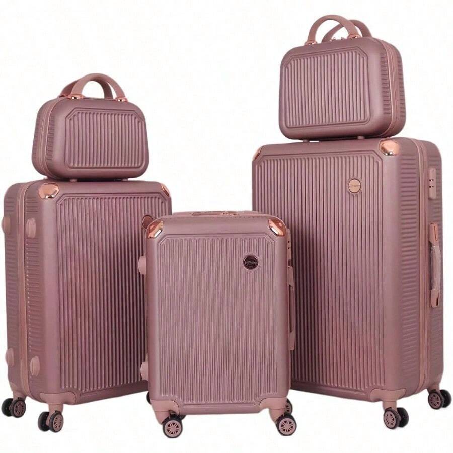 Juego de Equipaje de 5 piezas con Ruedas 360º y Asa Telescópica Maleta Ligera ABS + PC Hardshell Maleta 12/14/ 20/24/ 28 pulgadas Adecuado para el Hogar - Oro Rosa 8166 - Multicolor - Ver 1