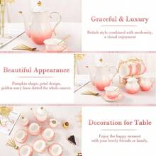 DUJUST 22 Pcs Porcelain Tea Set For 6 Luxury British Style Tea/Coffee Cup Set With Golden Trim Beautiful Tea Set For Women Tea Party Set Gift Package With A Stand - Gradient Pink - Special Gradient Pink - View 3