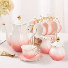 DUJUST 22 Pcs Porcelain Tea Set For 6 Luxury British Style Tea/Coffee Cup Set With Golden Trim Beautiful Tea Set For Women Tea Party Set Gift Package With A Stand - Gradient Pink - Special Gradient Pink - View 6