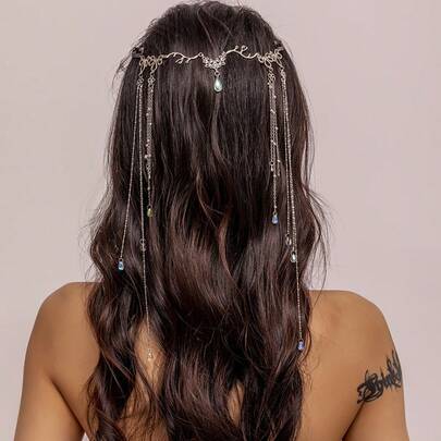 1pc Retro Tassel Hair Clip & Crystal Teardrop Hair Chain, Bridal Headpiece, Suitable For Dress, Wedding Gown, Hanfu, Headwear, Hair Accessory, Bride To Be, Hair Accessories For Women