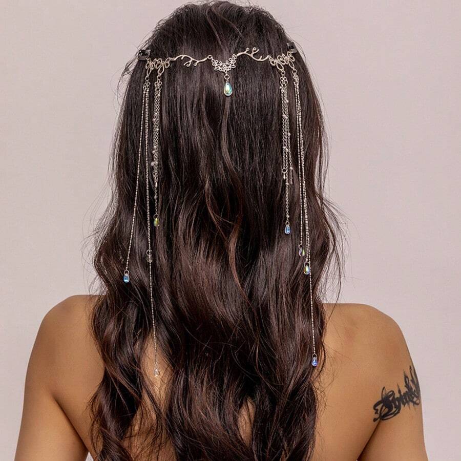 1pc Retro Tassel Hair Clip & Crystal Teardrop Hair Chain, Bridal Headpiece, Suitable For Dress, Wedding Gown, Hanfu, Headwear, Hair Accessory, Bride To Be, Hair Accessories For Women