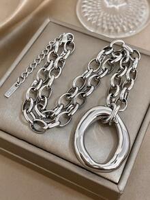 这款镀金镀银项链采用粗链和大型环扣设计，搭配椭圆形吊坠。它是一款时尚的珠宝，非常适合约会之夜、派对和特殊场合。 - 彩色 - 查看 4