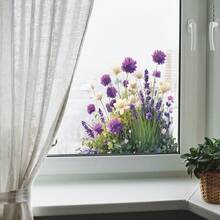 一款薰衣草和白色雏菊图案的窗贴，DIY可移除自粘纸，适合装饰卧室、客厅、阳台和商店橱窗。 - 彩色 - 查看 1