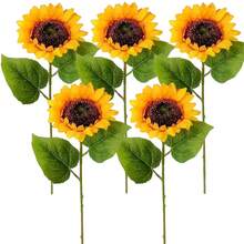 6支/3支装 鲜艳春季人造向日葵带茎 - 亮丽的黄绿色仿真花装饰，适合家庭聚会、婚礼、生日和各种节日庆典 - 母亲节、父亲节、毕业典礼、周年纪念日、乡村风格、婚礼花卉套装