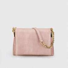复古绗缝粉色PU方包，现代简约奢华女士单肩包，饰以刺绣线和金属链，拉链封口，适合日常购物和休闲穿着 - 粉色 - 查看 8
