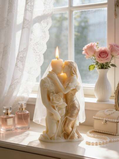 Molde de silicona para vela de rosas de novios, resistente al calor, fácil de desmoldar para arcilla, yeso o cemento, ideal para San Valentín, bodas y aniversarios.